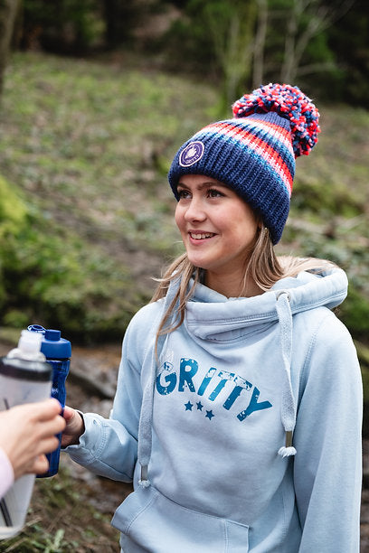 Pretty Gritty Cross Neck Hoodie - Blue/Pink