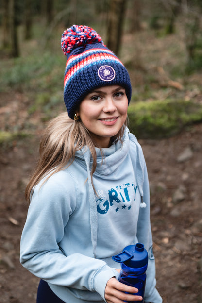 Pretty Gritty Cross Neck Hoodie - Blue/Pink