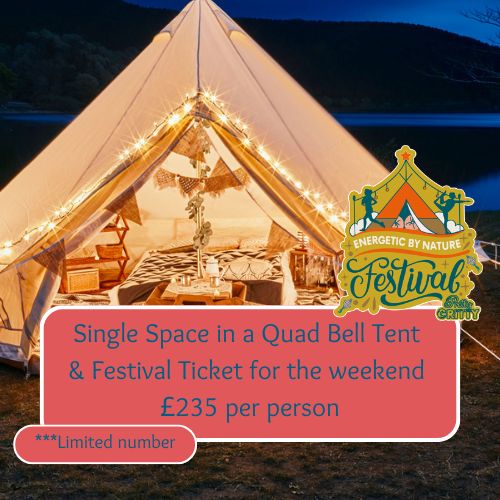 Space in a Quad Bell Tent (sharing with up to 3 others) and a Festival Ticket