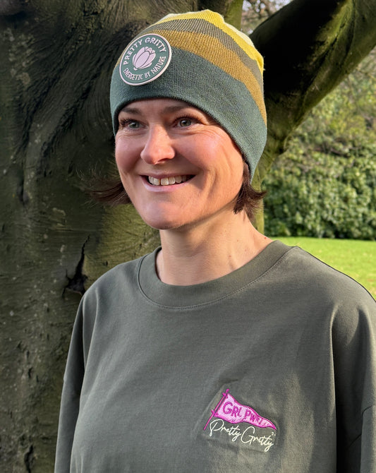 GRL PWR I PRETTY GRITTY Limited Edition Khaki Oversized T-shirt for International Women's Day.