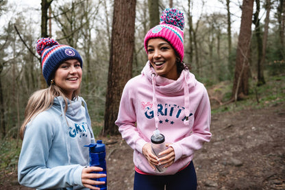 Pretty Gritty Cross Neck Hoodie - Blue/Pink